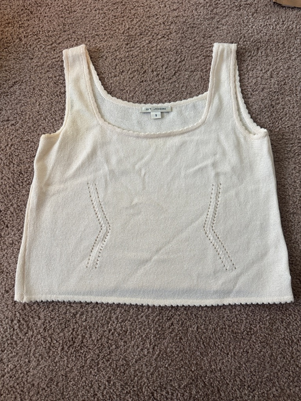 St. John Cream Knit Square Neck Tank